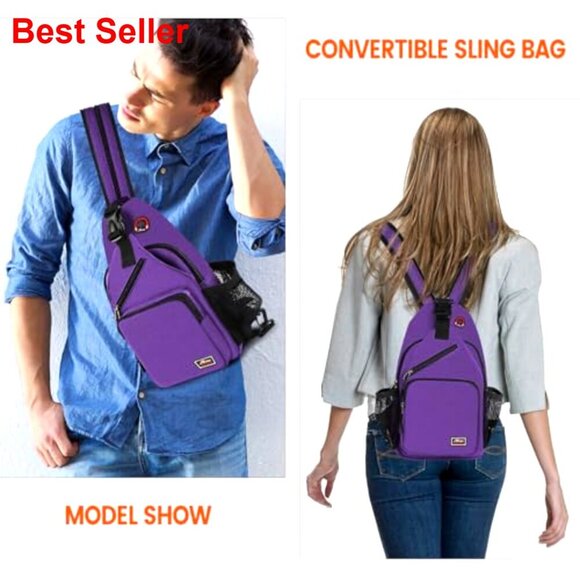 Polyester Sling Backpack Crossbody Daypack with Headphone Hole